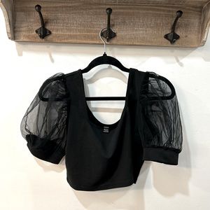 *3 for 15* Black crop top / mesh arms